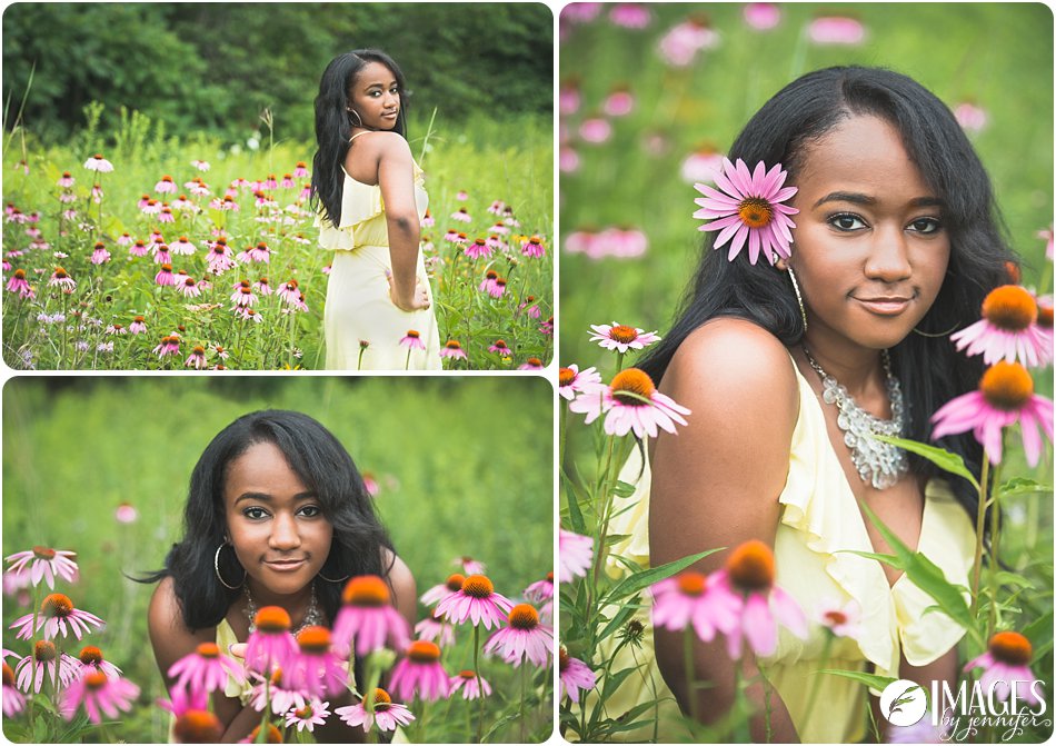 Grand Rapids Michigan Natural Senior Pictures in a flower field